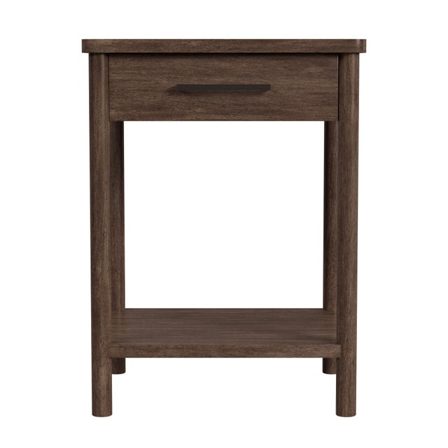 Spritely Home Accent Furniture Lennon 21 in. W Rectangular Wood 1 Drawer Rounded Leg Nightstand with Lower Open Shelf, Soft Brown For Sale - Image 4 of 8