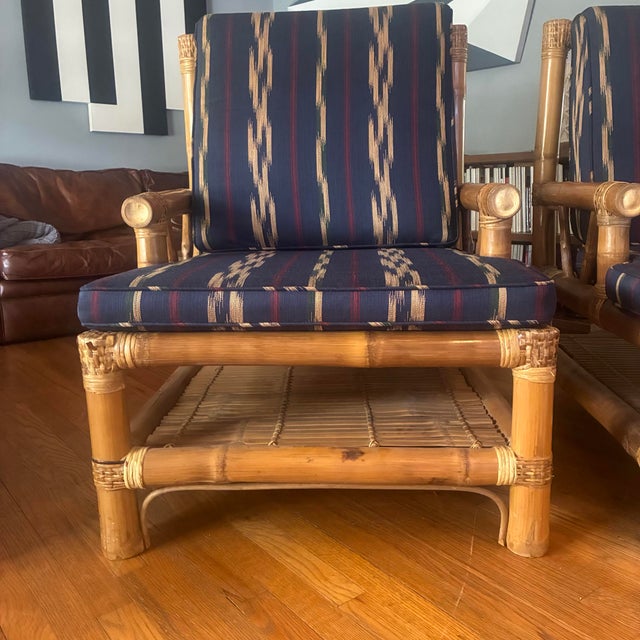 1970s Vintage Pair of Coastal Elephant Bamboo Rattan Chairs For Sale - Image 5 of 10