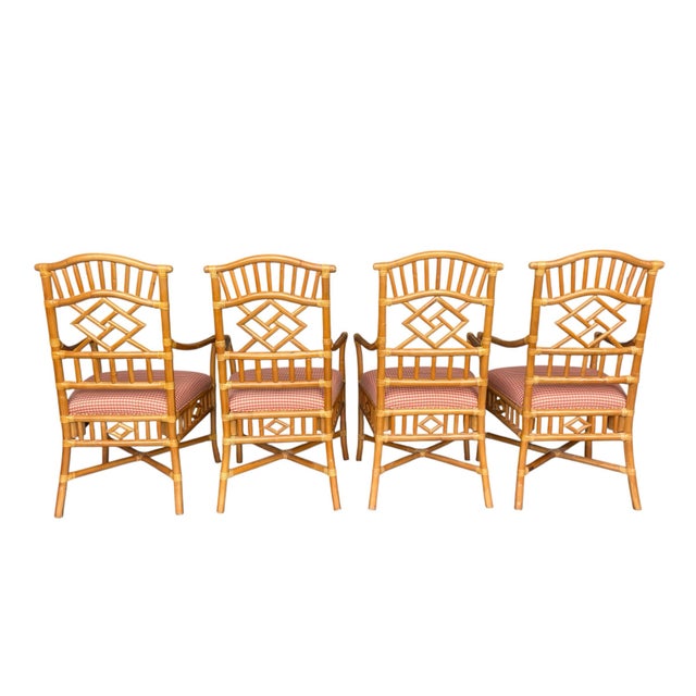 English Fretwork Rattan Dining Chairs by Lexington - Set of 4 | Palm Beach Regency For Sale - Image 3 of 12