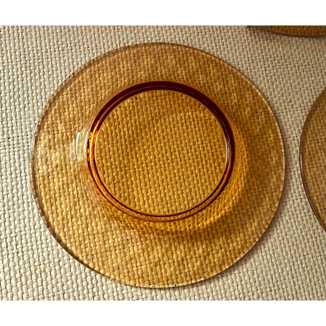 S/10 Tangerine Orange Glass Side/Salad/Dessert Plates With Empressed Coin Dot Border For Sale In New York - Image 6 of 7