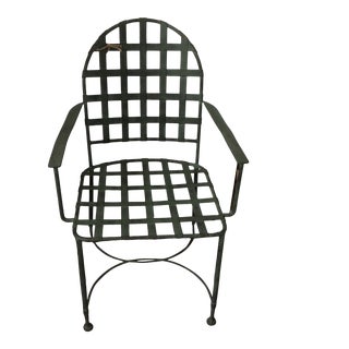 Vintage Outdoor Crosshatch Metal Armchair With Verdigris Patina For Sale