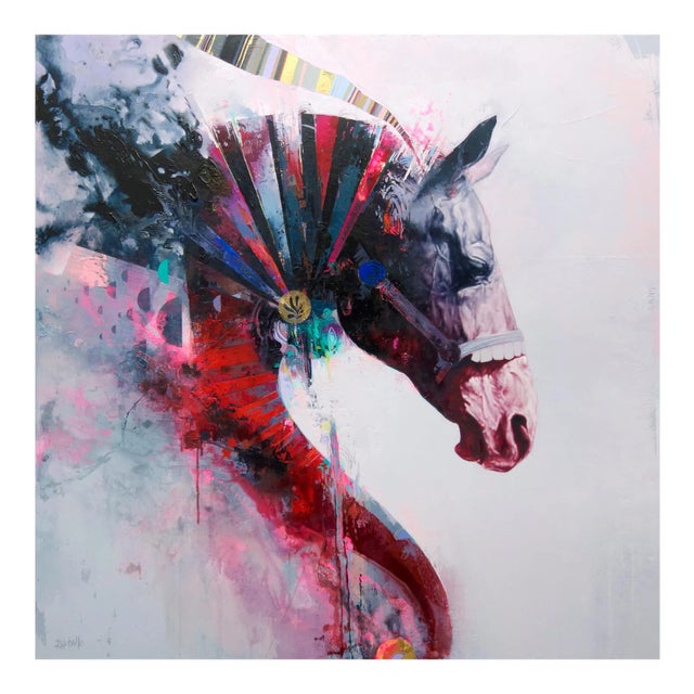 Quintessence, Contemporary Abstract Horse with Bold Colors, Layered Texture, 2019 For Sale