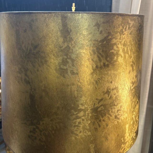 Richard Barr Cast Brass Brutalist Abstract Lamp With Custom Shade for Laurel Lighting Co. For Sale - Image 11 of 12