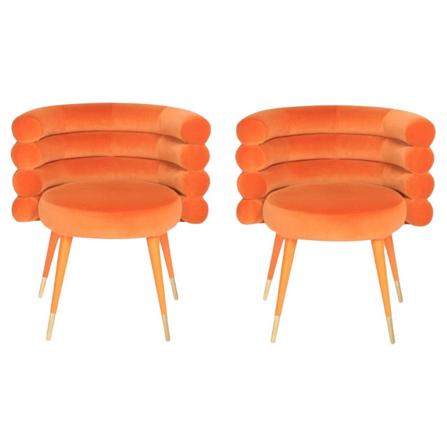 Set of Orange Marshmallow Dining Chairs by Royal Stranger For Sale