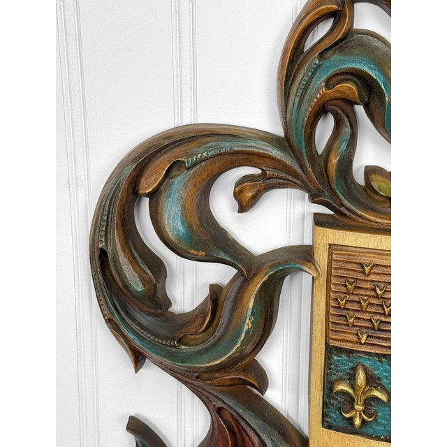 Vintage 38" Heraldry Coat of Arms Wall Art Hanging Sculpture For Sale - Image 9 of 14