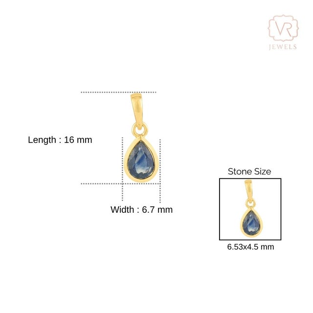Handcrafted Natural Pear-Cut Blue Sapphire Solitaire Pendant in 14k Yellow Gold For Sale - Image 11 of 15