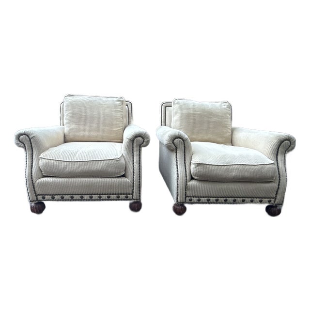 1980s Ralph Lauren by Henredon Down-Filled Lounge Chairs, Pair For Sale