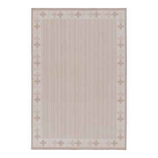Rug & Kilim’s Contemporary Dhurrie Rug in Cream and Beige Pinstripes For Sale