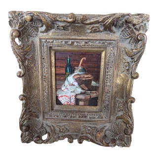 Little Still Life Painting on Board in Giltwood Frame For Sale