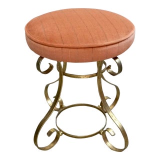 1960’s Hollywood Regency Brass & Velvet Vanity Stool For Sale
