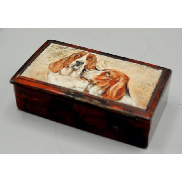 Paper Antique French Papier Mache Box With Hound Dogs For Sale - Image 7 of 8
