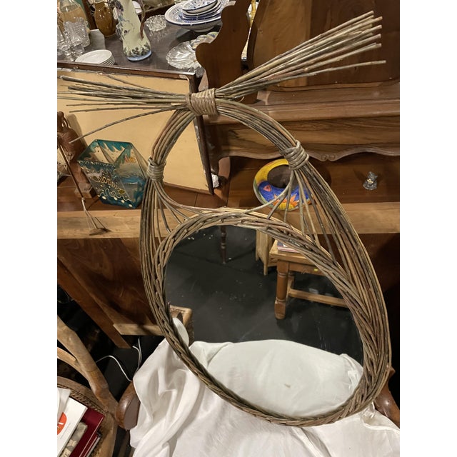 Oval Wicker Mirror, 1952 For Sale - Image 4 of 11
