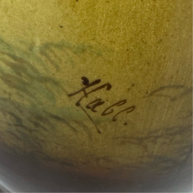 Traditional Vintage Rh Austria Pottery Vase Signed Hall Scenic Cattle Sunset C. 1890-1914 For Sale - Image 3 of 9