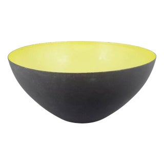 Metal Krenit Bowl with Black and Yellow Enamel from Hermann Krenchel, Denmark, 1960s For Sale