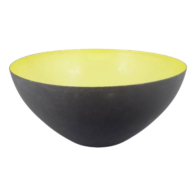Metal Krenit Bowl with Black and Yellow Enamel from Hermann Krenchel, Denmark, 1960s For Sale