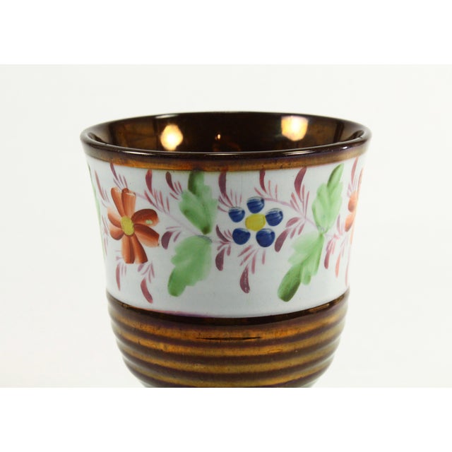 Mid 19th Century C. 1850's Copper Lusterware Raised Cup Chalice Goblet Enameled Flowers For Sale - Image 5 of 10