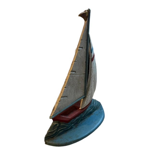 Metal Vintage Sailboat Door Stop Metal Door Stop Vintage Nautical Vintage Door Stop Vintage Statue Cabin Decor Lake Home Beach Home For Sale - Image 7 of 8