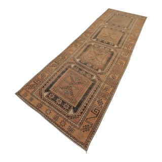 1970s Turkish Brown Hand Knotted Runner For Sale