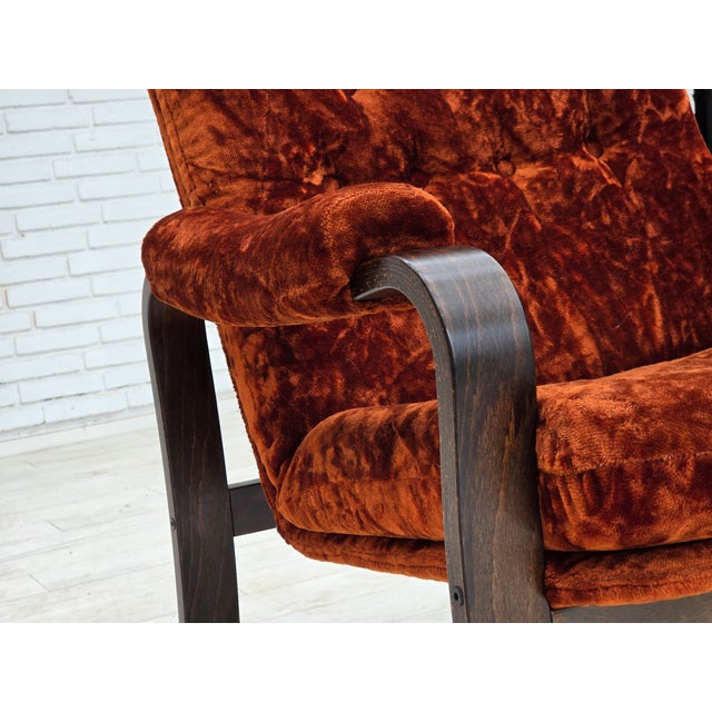 Danish Lounge Chair in Velour and Bent Oak, 1970s For Sale - Image 13 of 18
