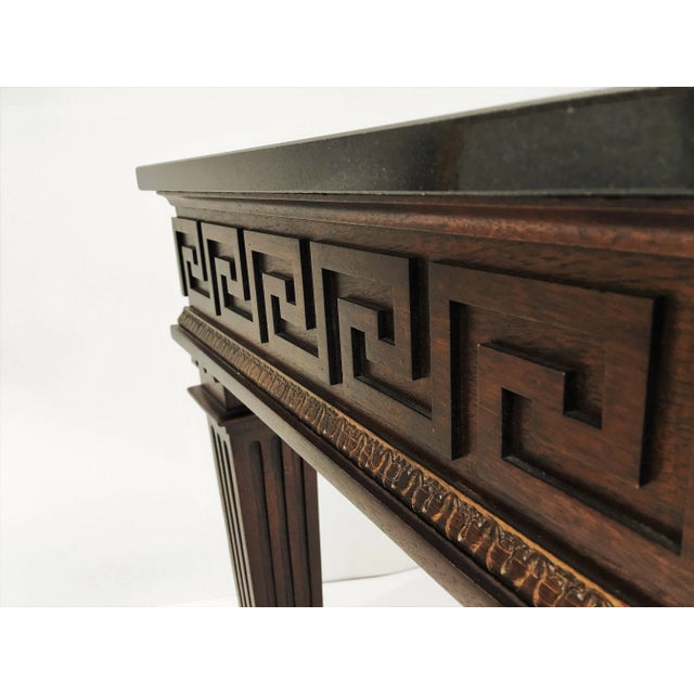 French Louis XVI Style Granite Top Greek Key Center/Console Table For Sale - Image 4 of 6