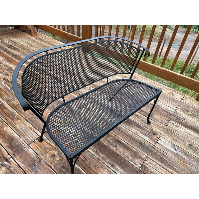 Mid-Century Woodard Wrought Iron Mesh Patio Loveseat Settee For Sale - Image 6 of 7