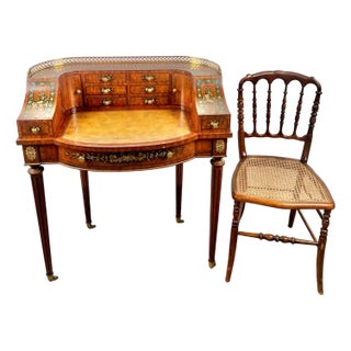 English Regency Carlton House Style Lady Desk & Cane Chair by Maitland Smith For Sale