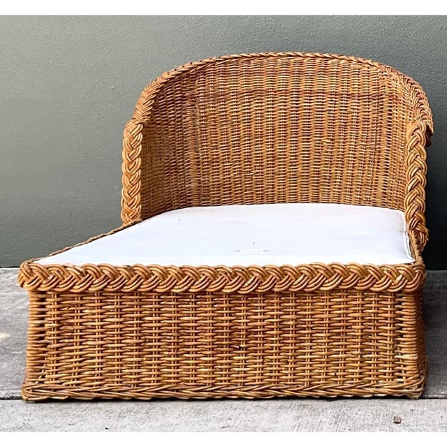 Camel Vintage Braided Rattan Chaise Lounges - Pair For Sale - Image 8 of 15