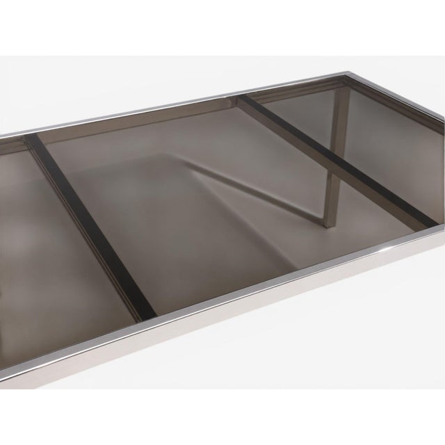 Milo Baughman Style, Expanding Dining Table, Chrome, Smoked Glass, Usa, 1970s For Sale - Image 11 of 12
