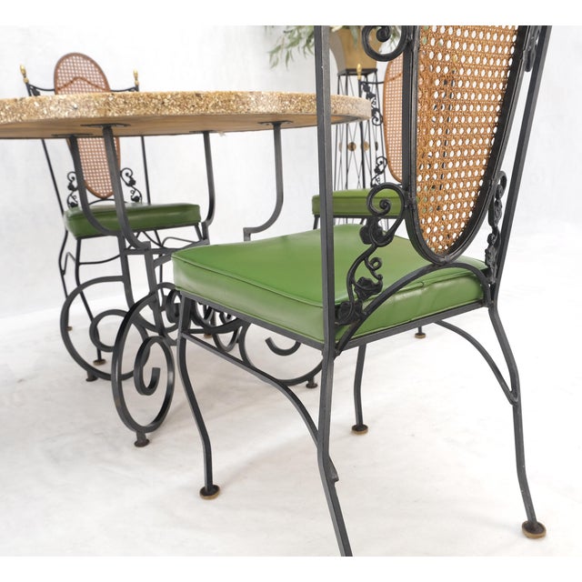 Mid 20th Century Resin Cast Abalone Shell Round Top Outdoor Table 4 Cane Back Chairs Iron Set For Sale - Image 14 of 16