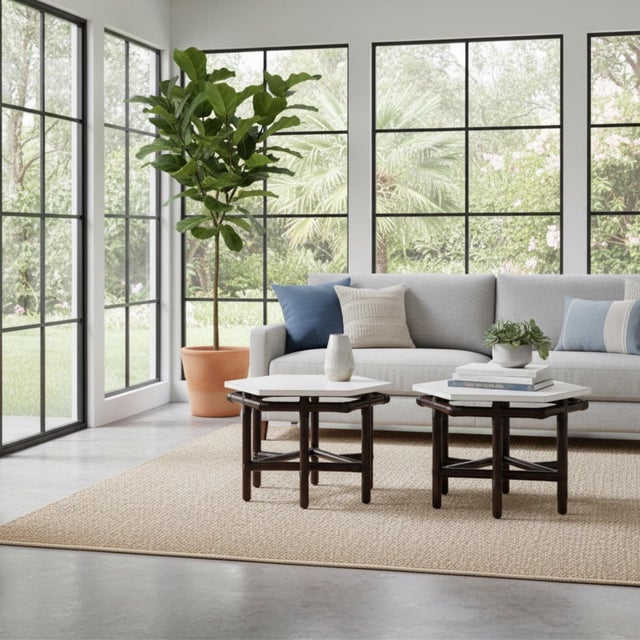 Wood Pair of Ficks Reed Dark Rattan and White Hexagon Side Tables 1950s For Sale - Image 7 of 12