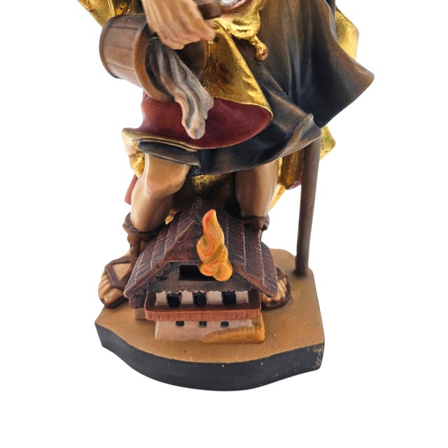 German Hand-Carved Saint Florian Devotional Wood Figure With Architectural Base, 13.5" For Sale In San Francisco - Image 6 of 15
