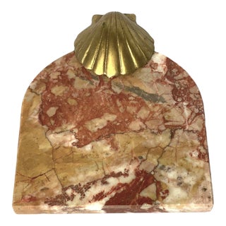 1970s Marble & Brass Shell Cheese Tray For Sale