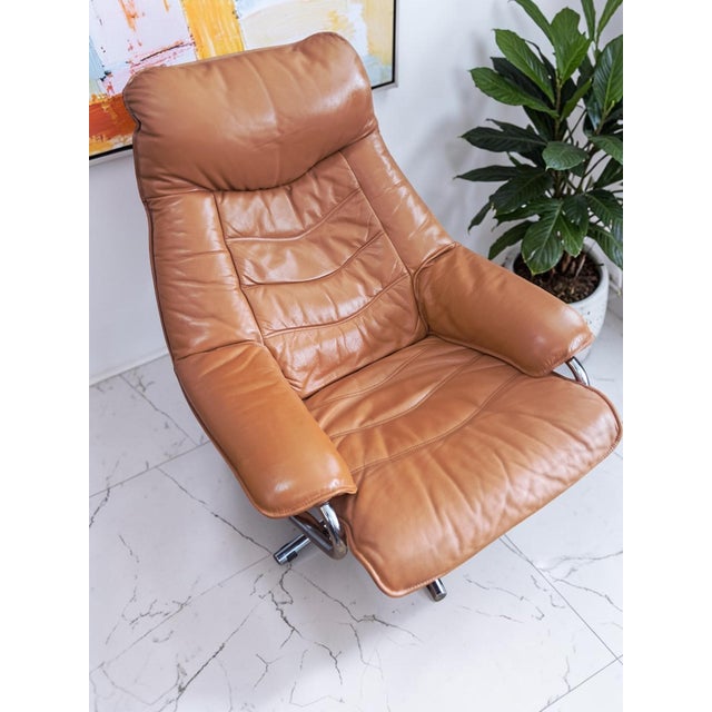 Set of Mid-Century Modern Leather Lounge Chair and Ottoman from Skoghaug Industri, 1980 For Sale - Image 11 of 18