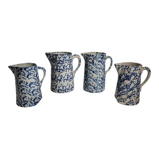 19Thc Sponge Ware Pitcher Collection of Four For Sale