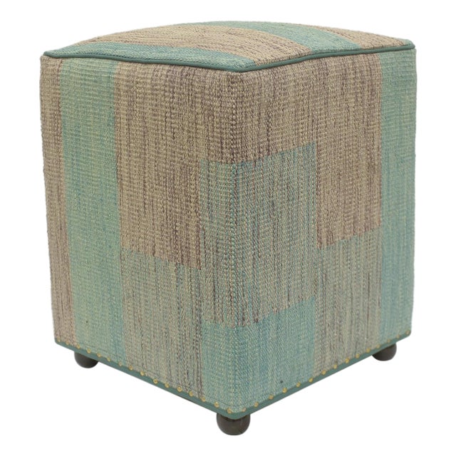 Abstract Handmade Kilim Upholstered Ottoman For Sale