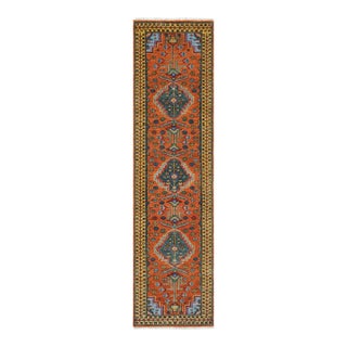 2.6x30Ft. Brunt Orange Persian Design Inspired Hand Knotted Wool Runner Rug For Sale