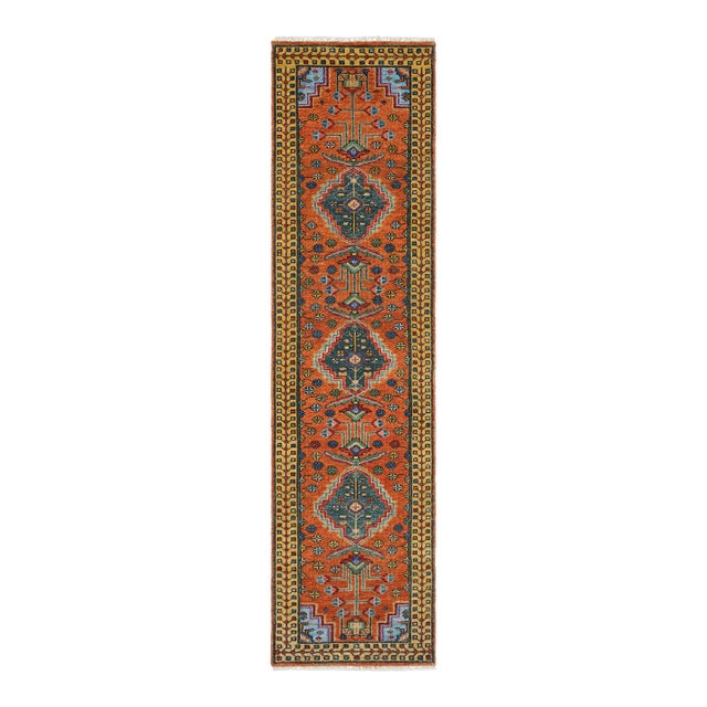 2.6x30Ft. Brunt Orange Persian Design Inspired Hand Knotted Wool Runner Rug For Sale