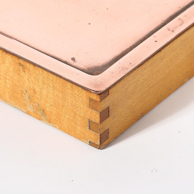 Wood Art Deco Copper Box With Teak Handle Signed Manning Bowman For Sale - Image 7 of 12