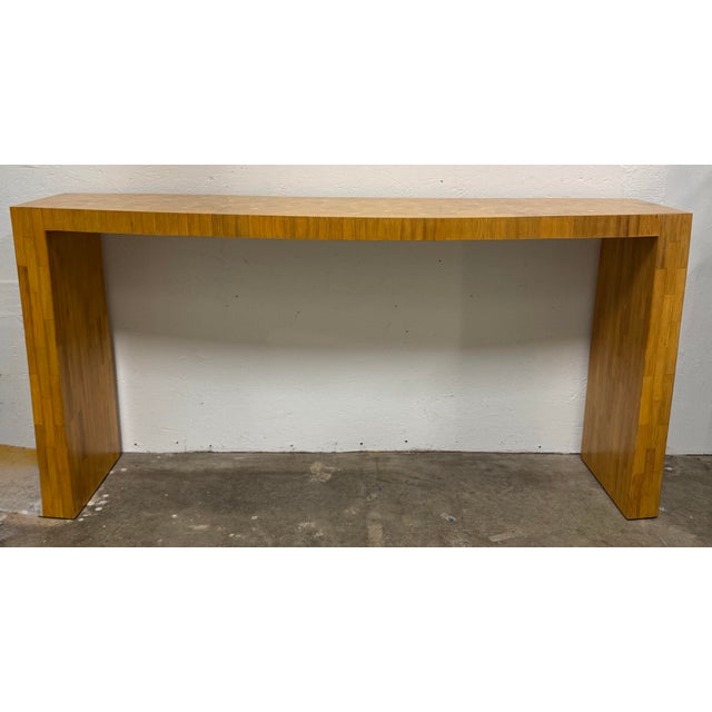 Art Deco Ron Seff Marquetry Inlay Raffia Wood Console For Sale - Image 3 of 7