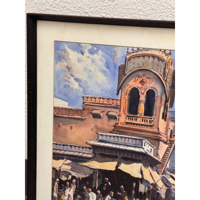 Paint G. D. Thyaga Raj Street Scene, a Bundi Original Watercolor Painting, Circa 1968 For Sale - Image 7 of 12