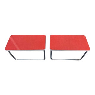 1950s Space Age Red Topped Side Tables - a Pair For Sale