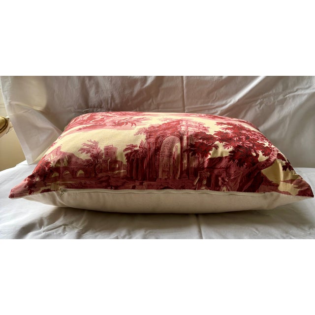 Toile De Jouy "Fishing Village" Custom Made Pillows - A Pair For Sale - Image 4 of 8