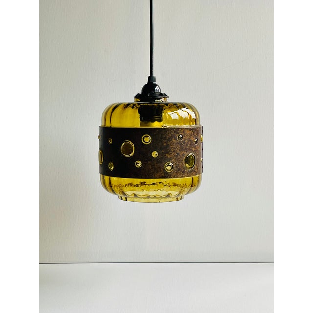 Mid-Century Modern Mid-Century Brutalist Boho Style Ceiling Lamp in Green Colored Glass and Copper. Design by Nanny Still for Raak Holland, 1960s For Sale - Image 3 of 8