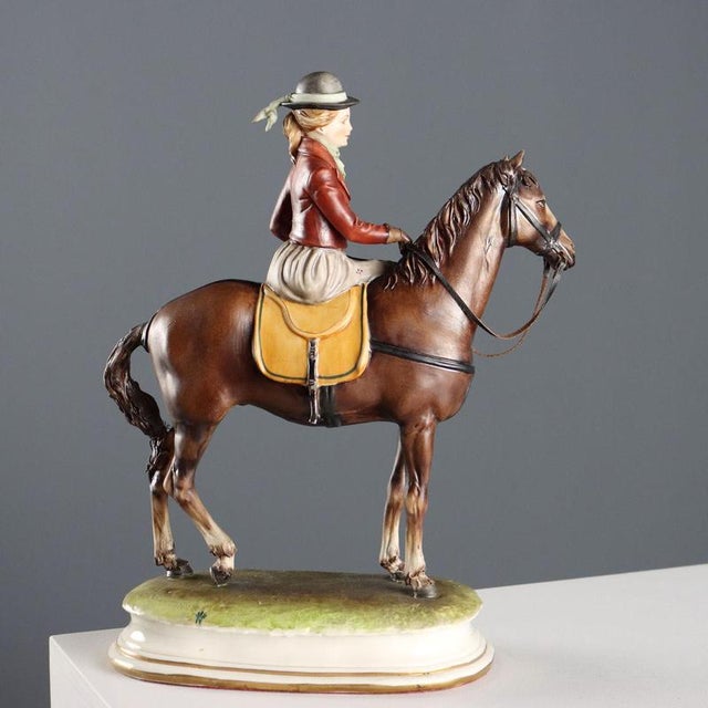Ceramic Young Woman on Horseback in Ceramic by Zani for Capodimonte For Sale - Image 7 of 9