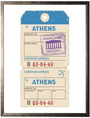 Athens Travel Ticket in Pewter Shadowbox - 23.5ʺ X 29.5ʺ