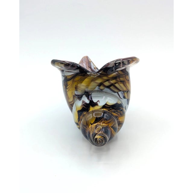 Brown Vintage MCM Murano Style Blown Cased Glass Tiger Striped Conch Shell Figurine For Sale - Image 8 of 8