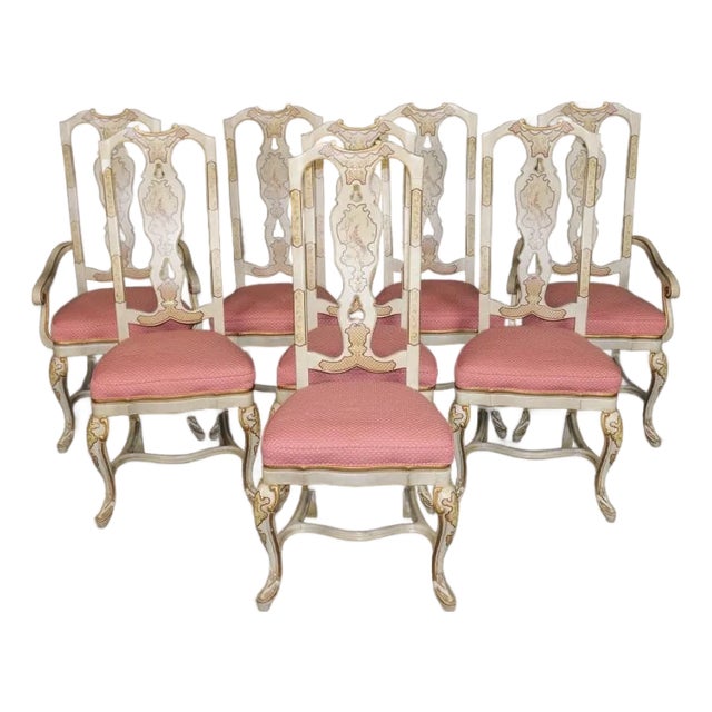 Set 8 Paint Decorated Chinoiserie Paint Decorated Dining Chairs Italian Style For Sale