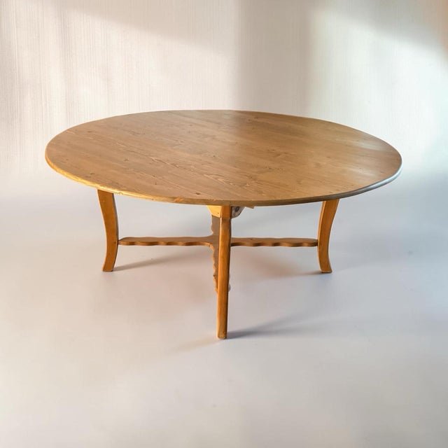 Rustic Antique Swedish Pine Round Dining Table For Sale - Image 3 of 8
