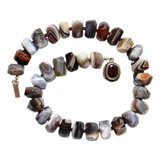 Botswana Agate Garnet Necklace With Fire Agate Clasp For Sale