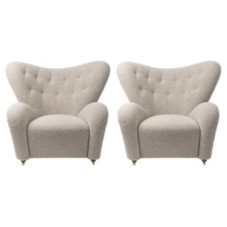 Set of Dark Beige Sahco Zero the Tired Man Lounge Chairs by Lassen For Sale